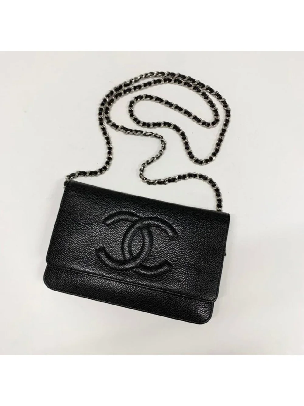 Chanel Caviar Leather CC Logo Shoulder Bag Chain Wallet
